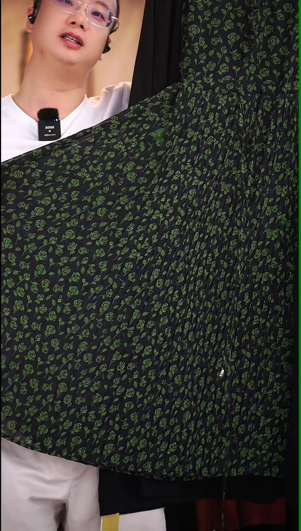 Z1绿色高定原创设计师款显瘦优雅大方女装连衣裙长袖印花123