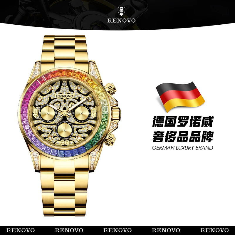 德国品牌RENOVO罗诺威虎纹真金真钻男女同款手表-R81050-MANCO