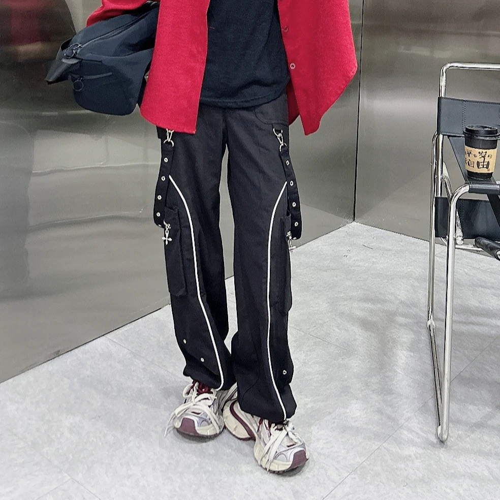 联盟2592款飘带拼接大兜工装裤