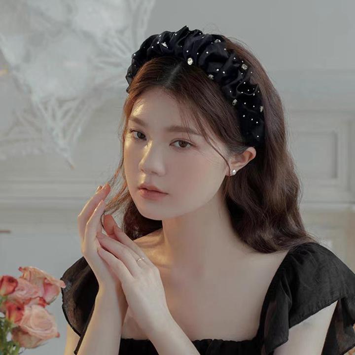 精致气质网红百搭黑色复古法式宽边发箍优雅缎面