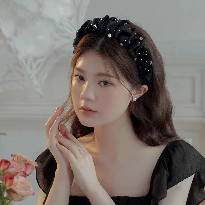 精致气质网红百搭黑色复古法式宽边发箍优雅缎面