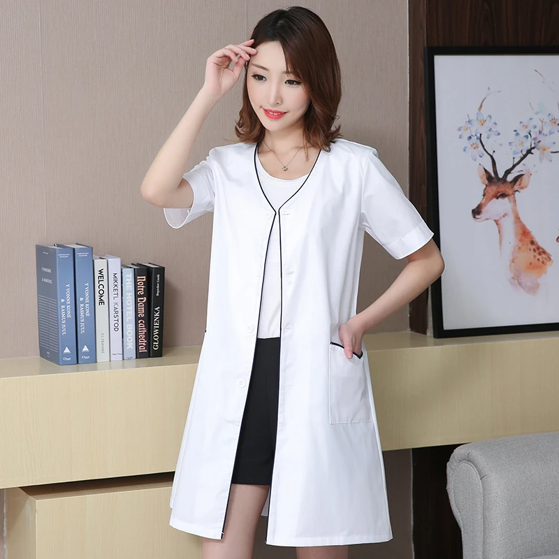 韩版白大褂皮肤管理美容院工作服女美容师高端纹绣中短袖薄款衣服
