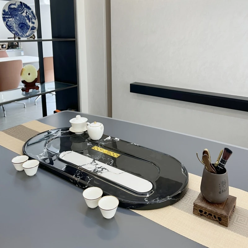 精工奢石湿泡茶盘家用轻奢简约茶台办公高档大气整石大号干泡茶海