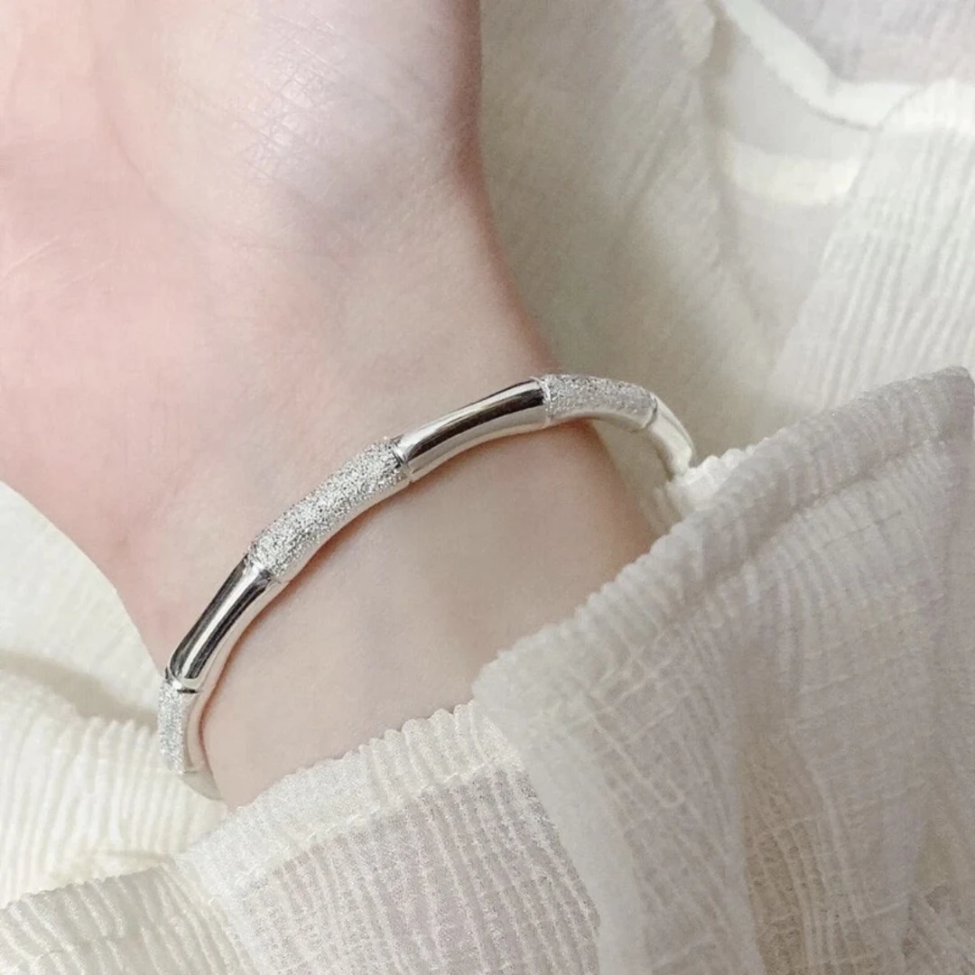 足银手镯 A30竹节银手镯9999时尚首饰生日礼物气质百搭精美轻奢