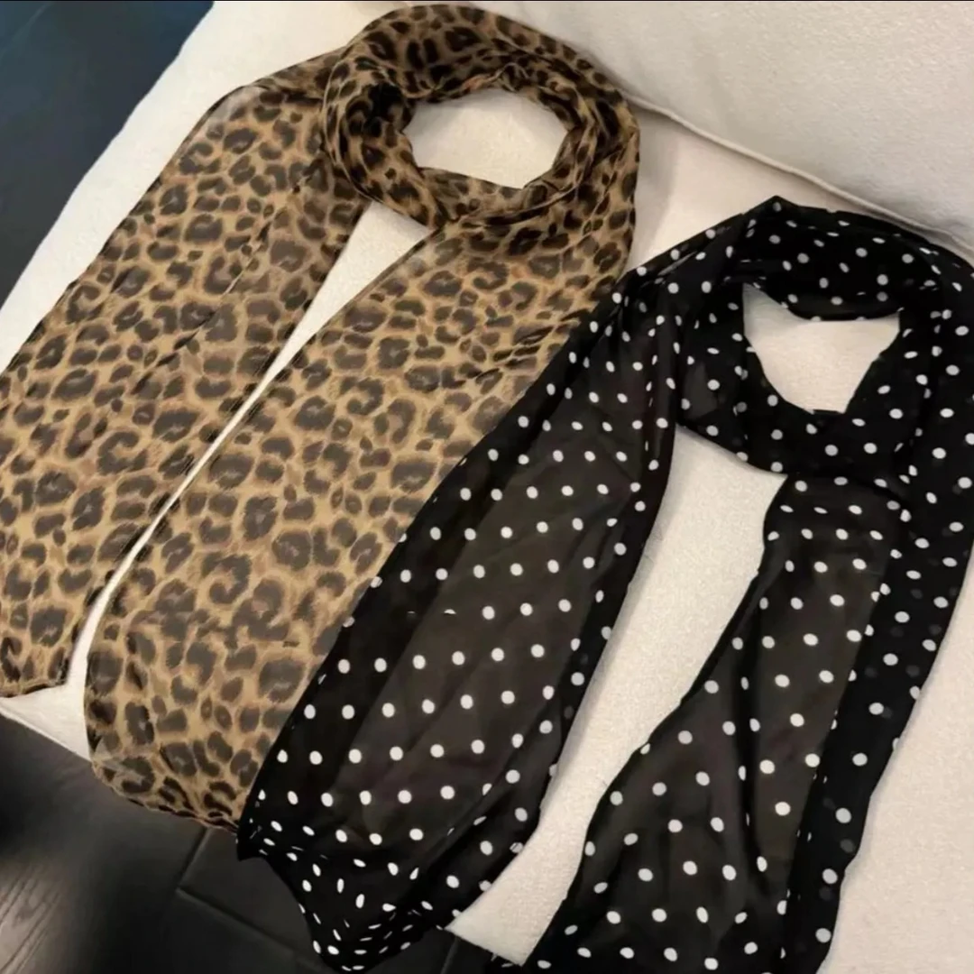 韩系豹纹波点丝巾新款气质百搭可多种搭配围巾围脖服饰高级感