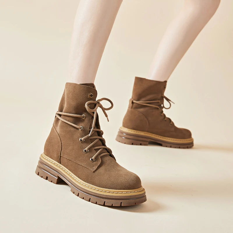 牛皮真皮马丁鞋春秋单靴子女软底小短靴时尚洋气又好看磨砂马丁靴