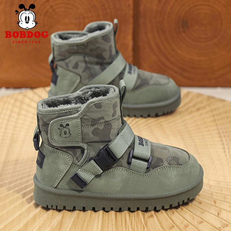 巴布豆童鞋雪地靴男女童冬季防水加绒棉鞋中大童保暖防寒短靴5886