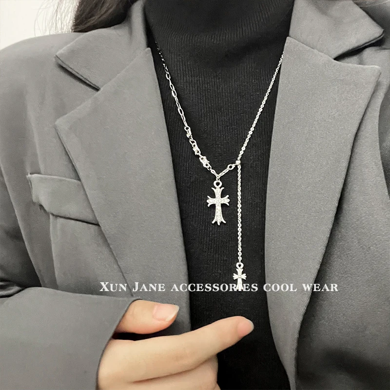 钛钢项链 十字架项链卫衣毛衣链女吊坠高级感辣妹小众设计X-590