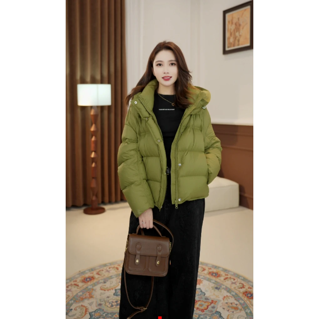 2024新款90白鹅绒爆款潮流时尚百搭连帽女士简约连帽羽绒服