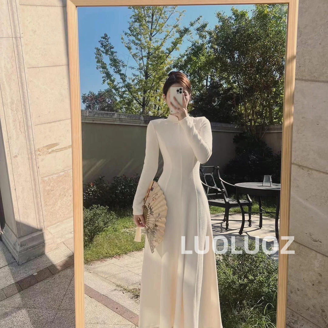 【现货】LUOLUOZ【长相思】新中式秋季气质高领收腰长袖连衣裙H81069