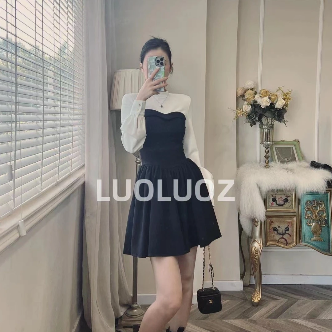 【现货】LUOLUOZ【玉娇梨】气质假两件拼接短款连衣裙H1040短裙