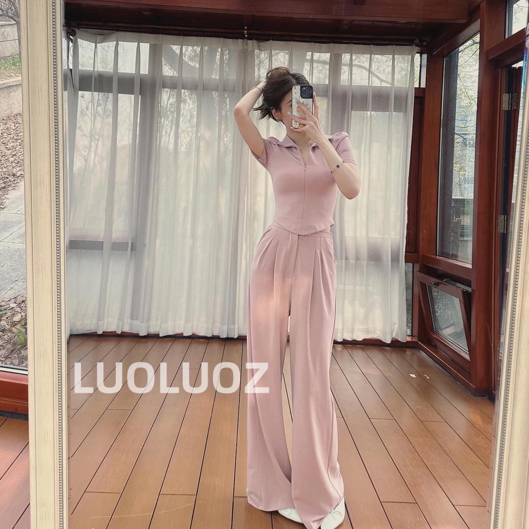 【现货】LUOLUOZ【洽意时光】气质时尚收腰上衣＋时尚裤子两件套ZX012