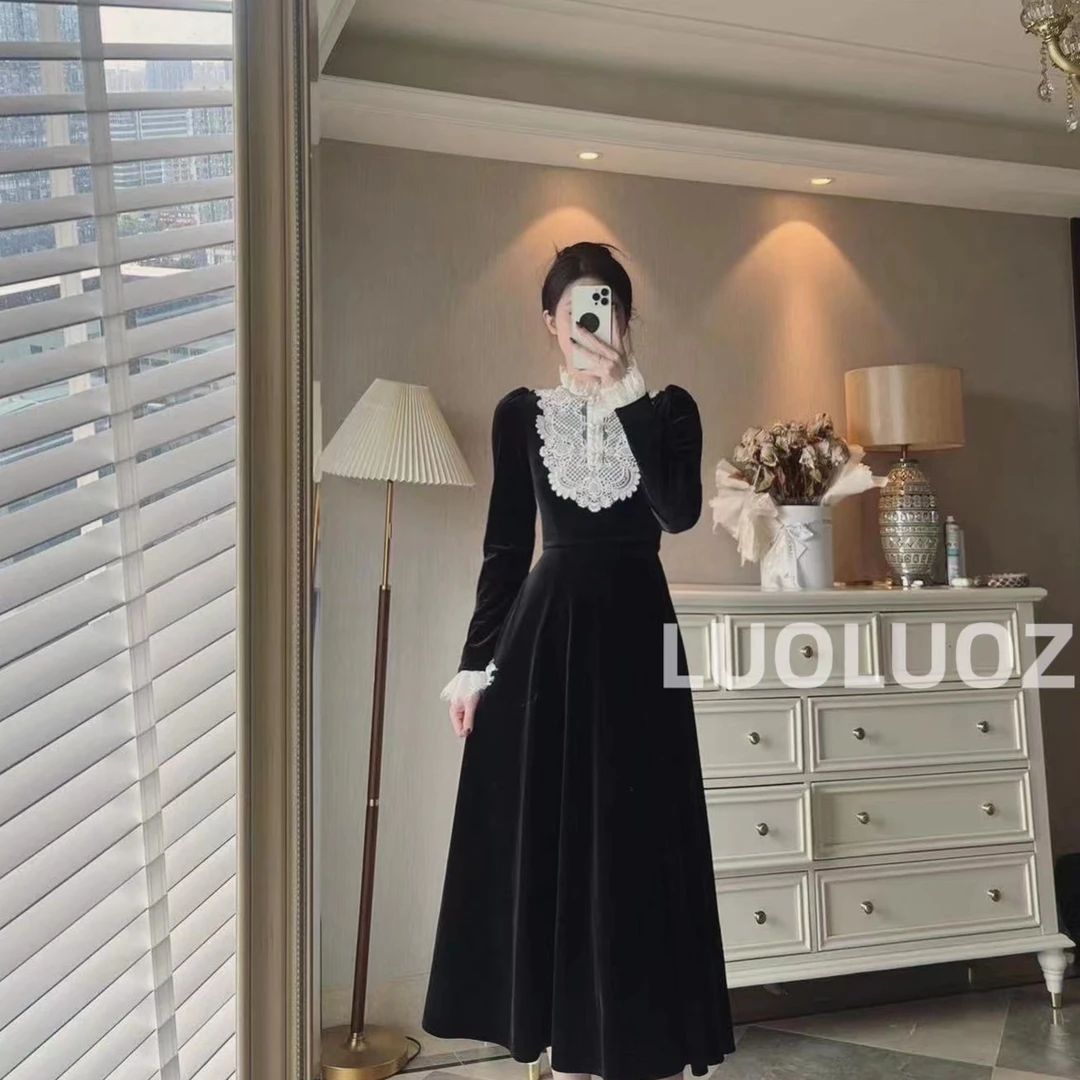 【现货】LUOLUOZ【日光岛屿】赫本风气质显瘦修身蕾丝拼接连衣裙H8988