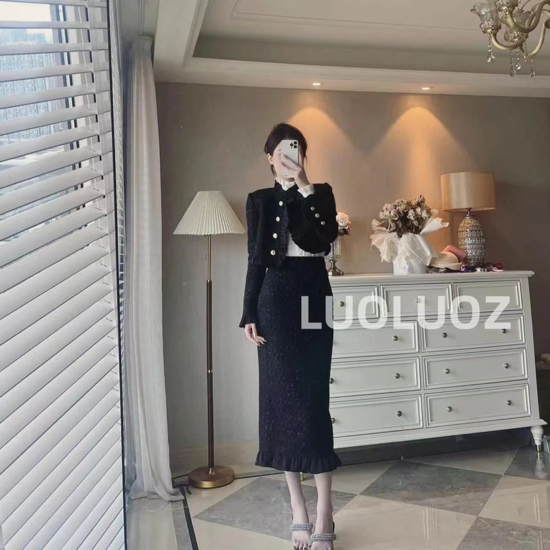 【现货】LUOLUOZ【凤凰于飞】秋冬气质短外套+高腰半身裙两件套H8835