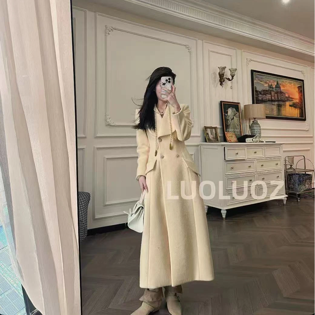 【现货】LUOLUOZ【暖玉】绵羊毛秋冬气质女神范收腰中长款外套JF388