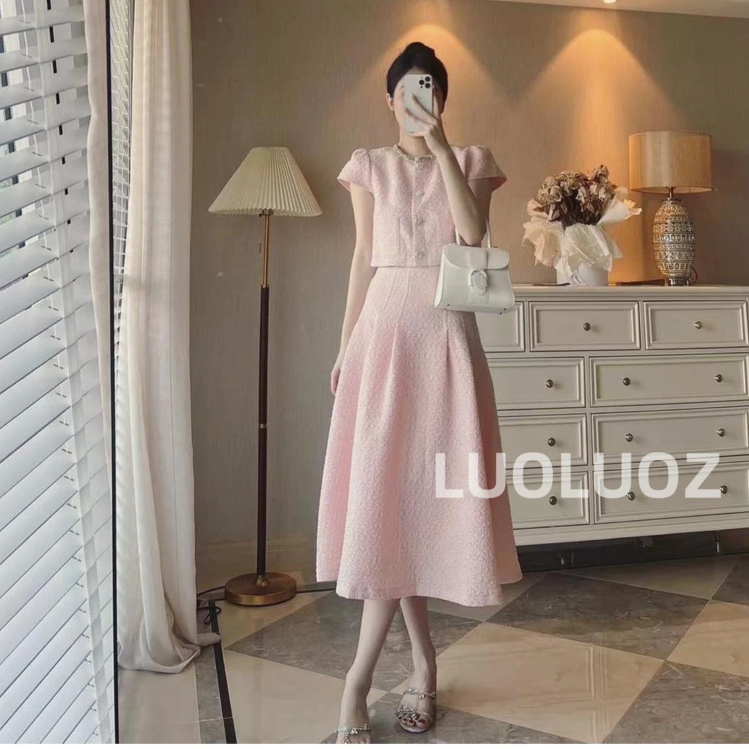 【现货】LUOLUOZ【天青谷雨】轻奢收腰显瘦上衣＋半身裙两件套H8638