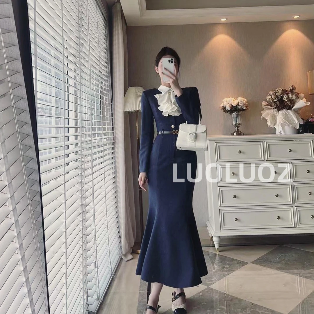 【现货】LUOLUOZ【甜蜜再恋】高级感包臀鱼尾高弹力长袖连衣裙H8897