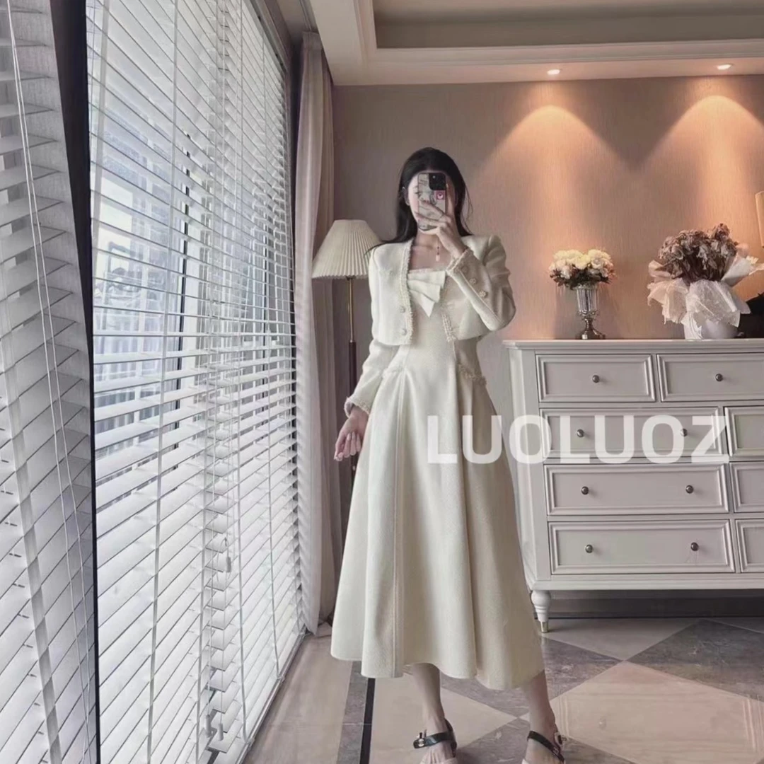 【现货】LUOLUOZ【月夕花开】收腰显瘦短外套＋吊带连衣裙两件套H8838
