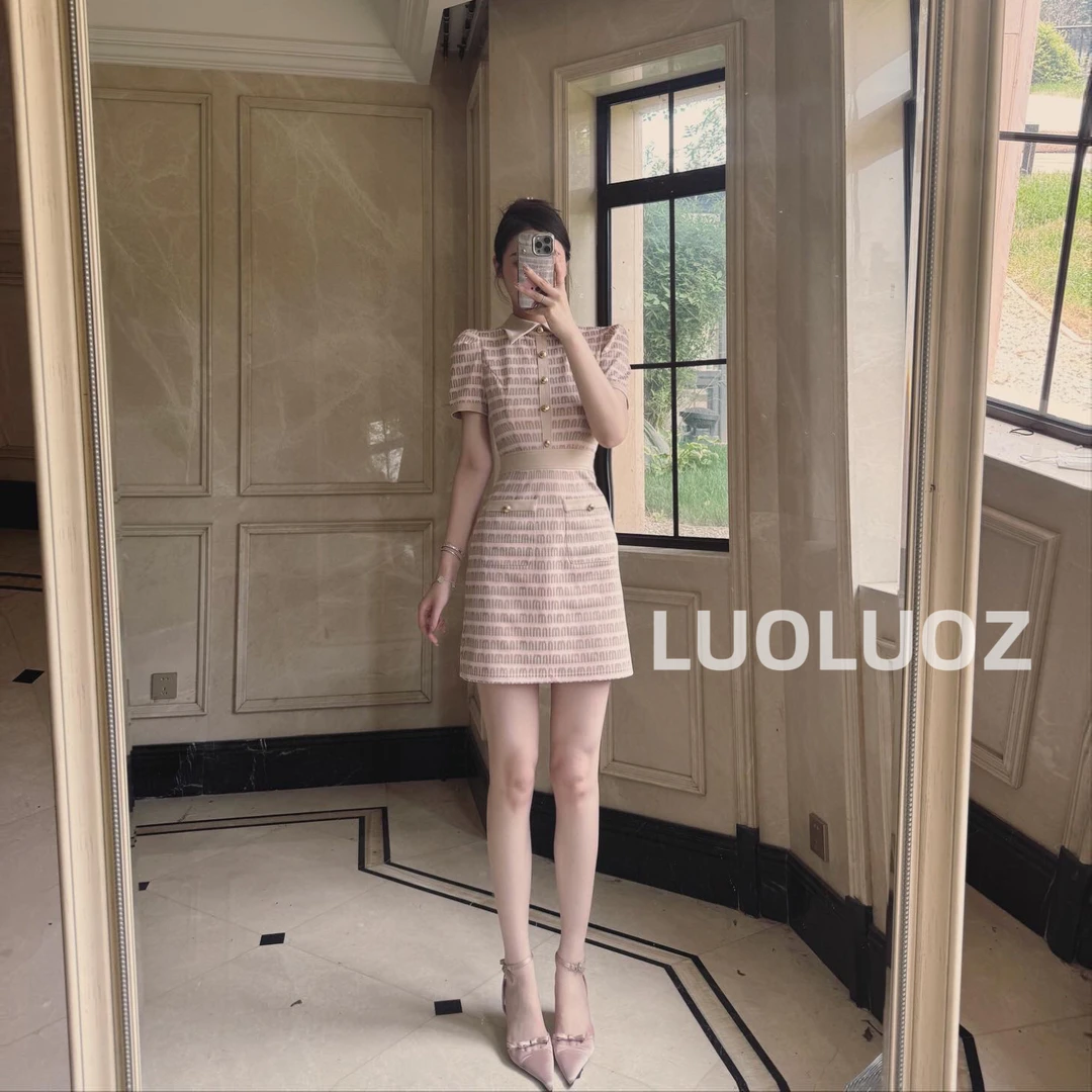 【现货】LUOLUOZ【浪漫旧梦】气质polo领时尚短款收腰连衣裙H81673