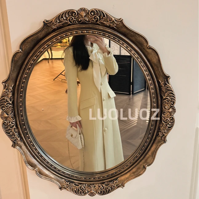 【现货】LUOLUOZ【秋风铃】棉材质气质袖口花边收腰长款连衣裙JF352