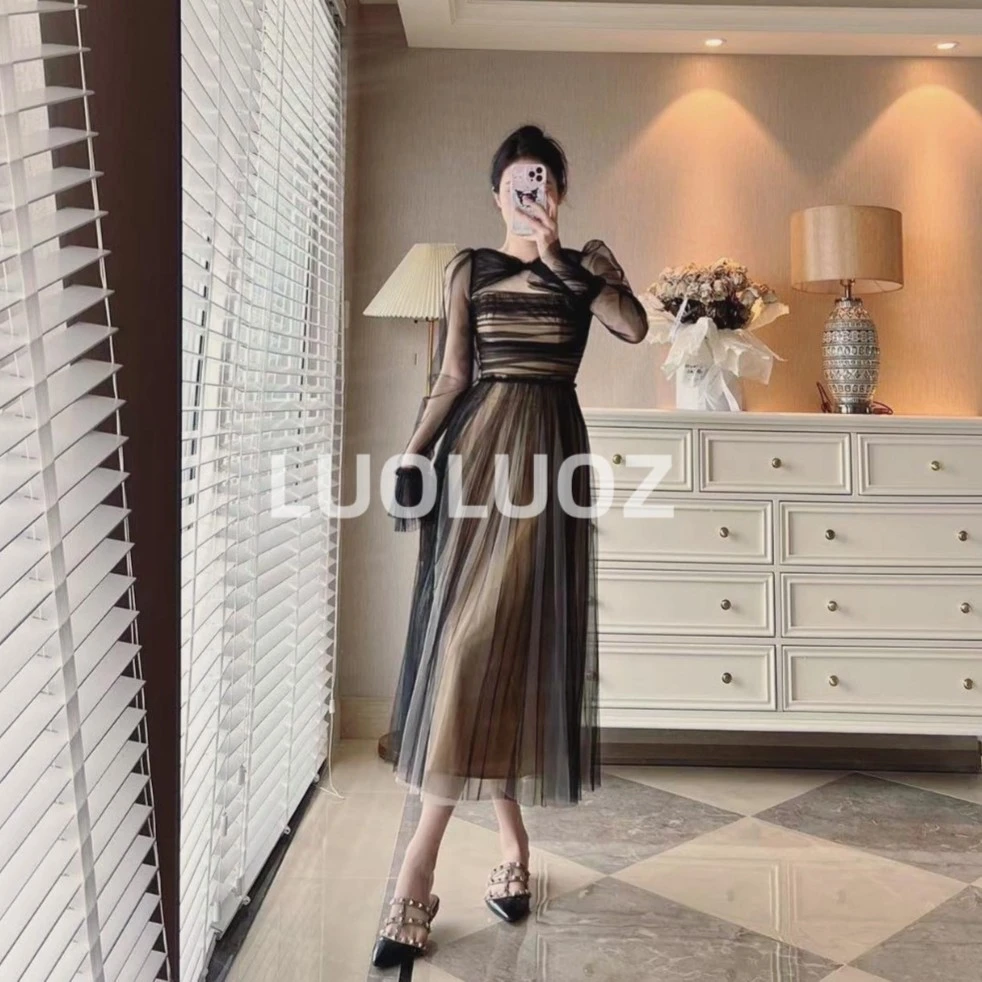 【现货】LUOLUOZ【缭绕若隐】重工梦幻仙气网纱收腰连衣裙A9115