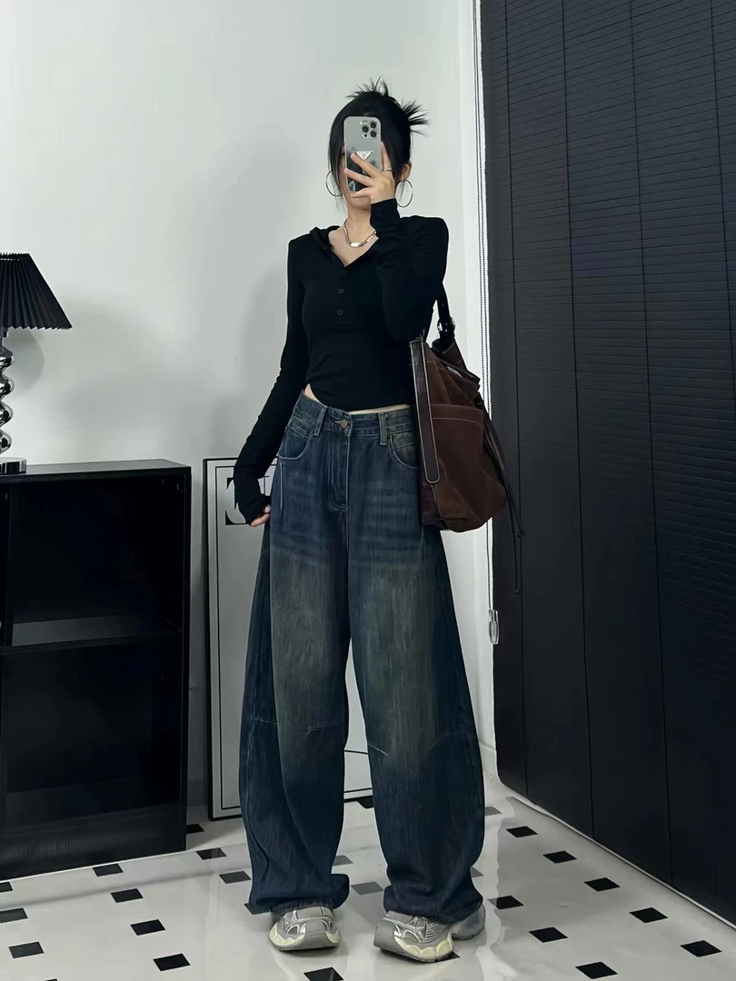 【MO RAN】慵懒松弛感弯刀牛仔裤