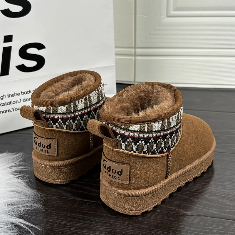 儿童雪地靴加厚女童中大童棉靴加绒大棉男童棉鞋高帮防滑短筒短靴