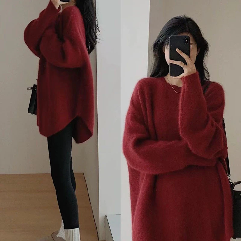 【阿芝专属】甄选中长款精仿羊毛针织衫网红百搭慵懒风（0177-AZ）