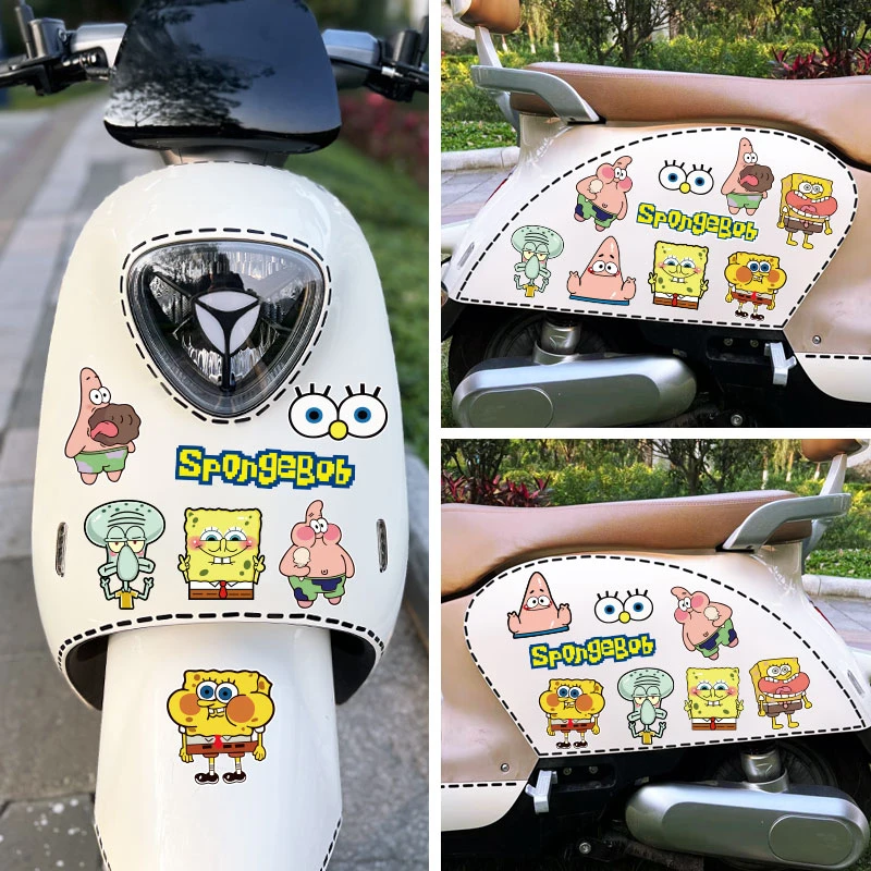 海绵宝宝电动车贴纸个性可爱卡通划痕遮挡摩托车贴汽车装饰贴防水