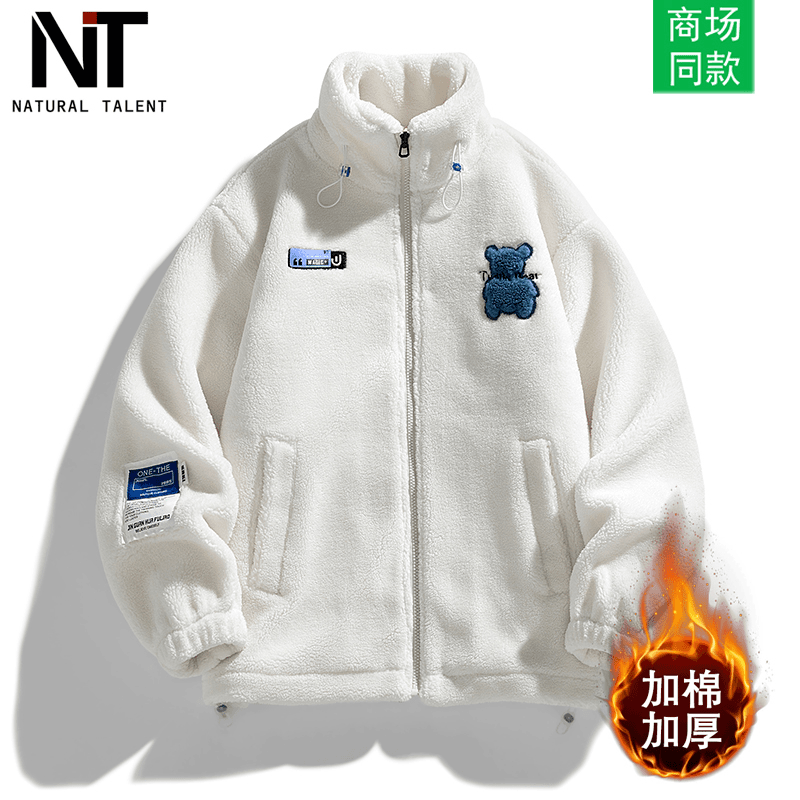 NT秋冬季潮牌棉衣男加棉羊羔绒外套休闲立领百搭宽松帅气情侣棉服