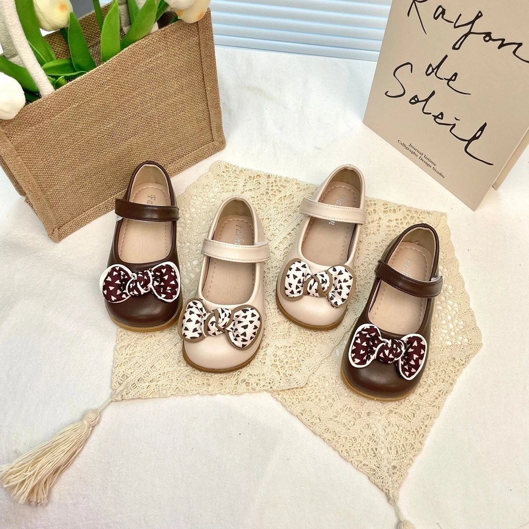 女童皮鞋2024早秋新款小女孩蝴蝶结公主鞋儿童韩版洋气平底单鞋