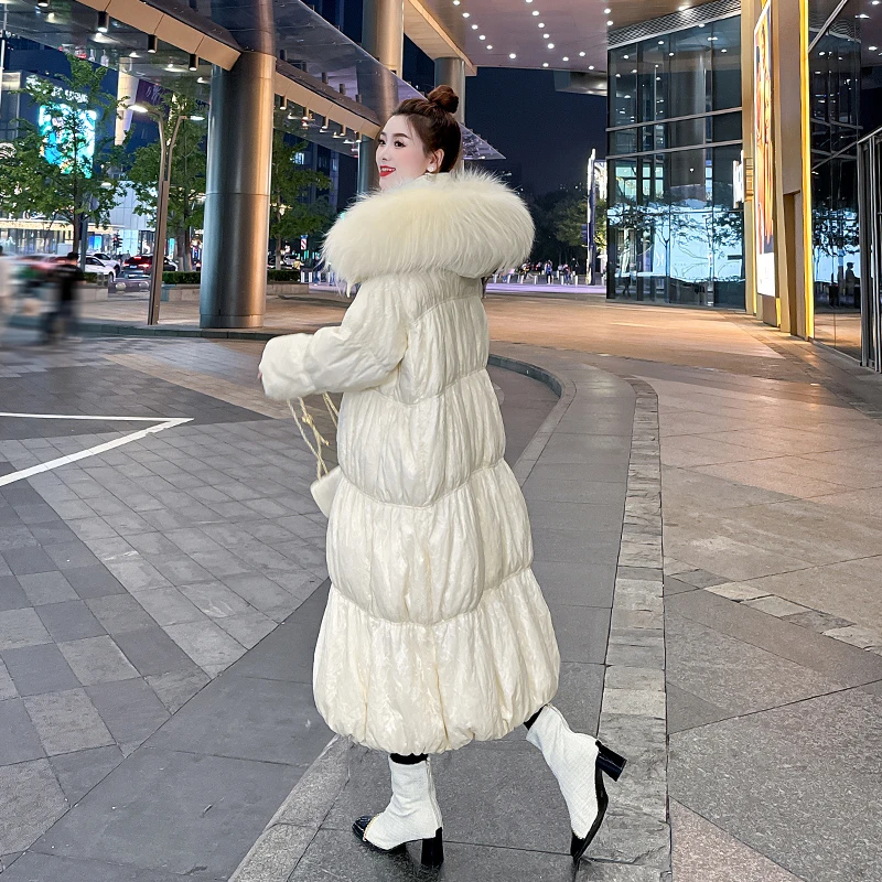 超厚羽绒服女长款2025冬新款韩版过膝大毛领东北加厚保暖外套白色
