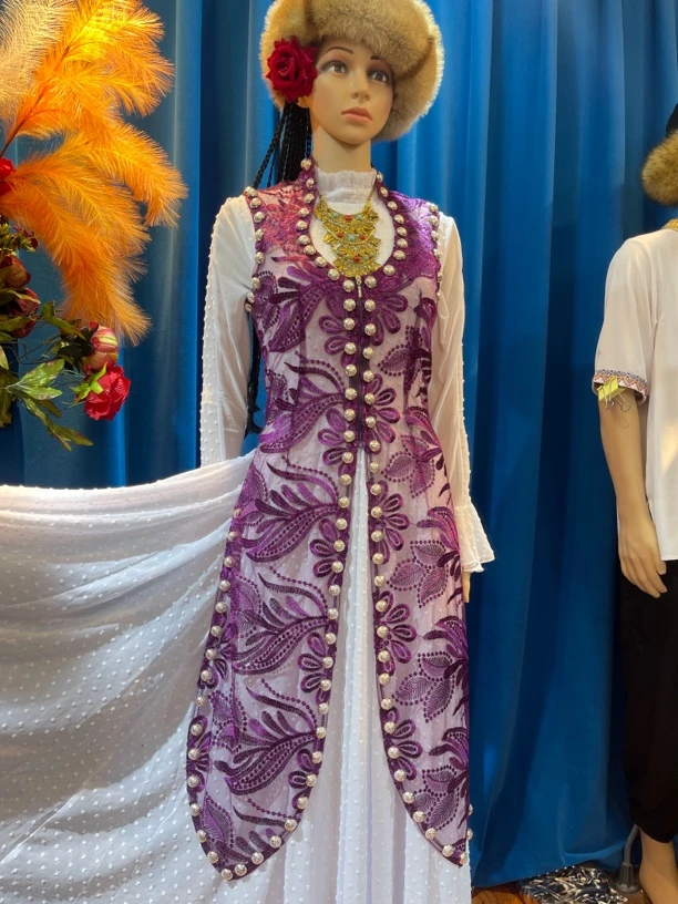 时尚民族服饰民族风紫色蕾丝印花攮钻马甲