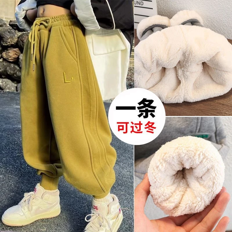 妍雨若儿童裤子秋冬季新款加绒加厚卫裤一体绒保暖洋气休闲运动裤
