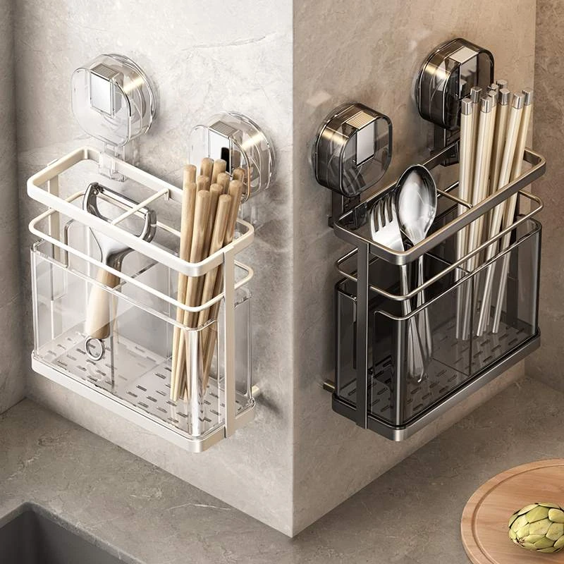 吸盘筷子筒壁挂式厨房置物架家用免打孔筷子收纳盒沥水筷笼筷子筒