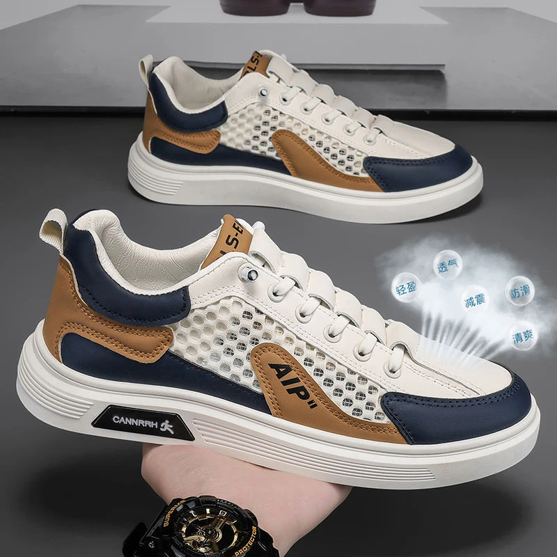 网鞋男鞋2024夏季新款大网孔板鞋时尚百搭防滑网面透气潮牌休閑鞋