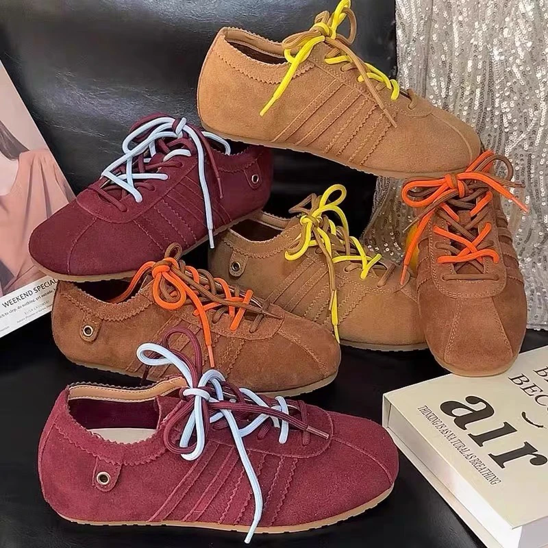 大楠家真皮平底内增高德训鞋女复古拼色百搭软底运动休闲鞋