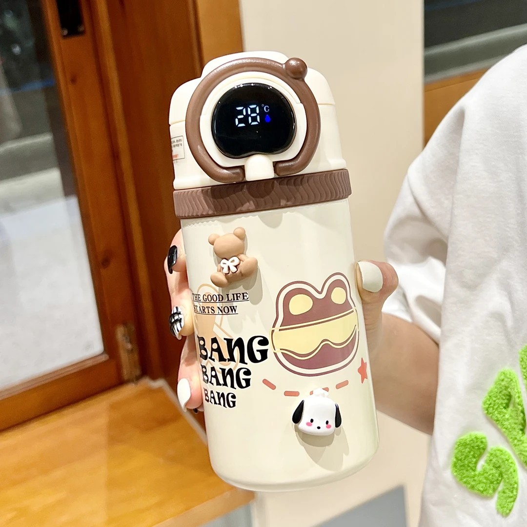 苏泊尔智能显温保温杯女可爱高颜值吸管杯小学生上学大容量便携水