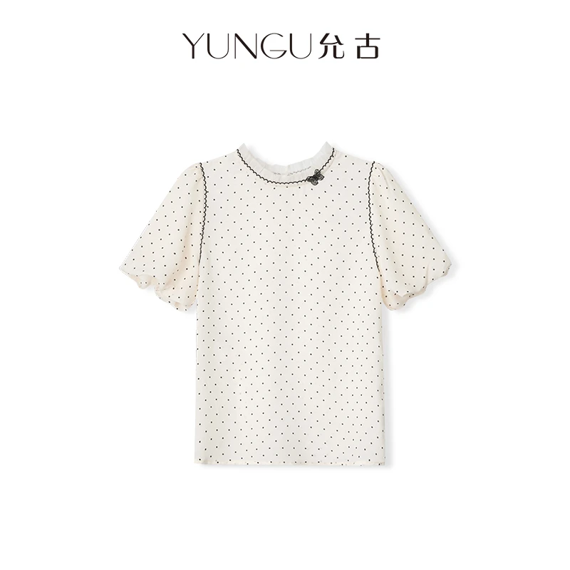 允古品牌【星语心愿】精致花边领波点气质减龄衬衫时尚新品百搭X