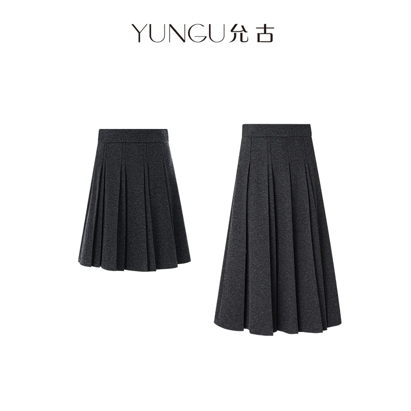 YUNGU允古【塑形褶】轻奢高级感绵羊毛百褶显瘦半身裙2025冬季裙子