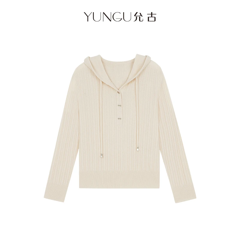 YUNGU允古【超值购】绵羊毛软糯连帽针织衫时尚舒适百搭保暖上衣女