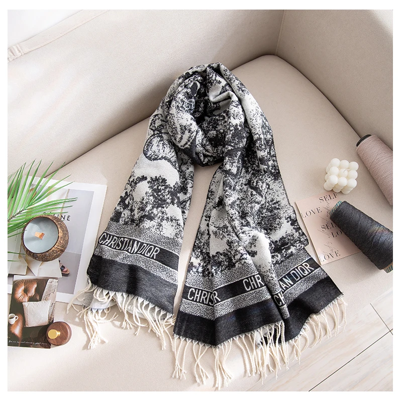 【允古品牌】提花设计流苏长款披肩围巾女2023秋冬新款