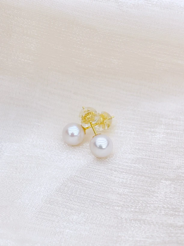 18K金珍珠耳钉6-7mm AK小灯泡日常精致简约百搭