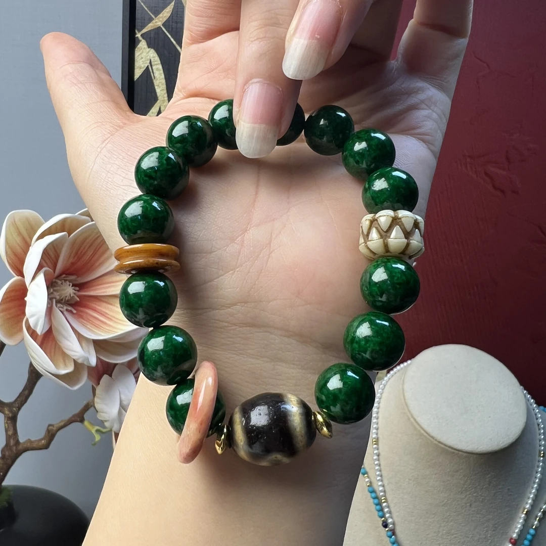 非金属木质手链 非金属 满脑球绿角单圈手串 手链