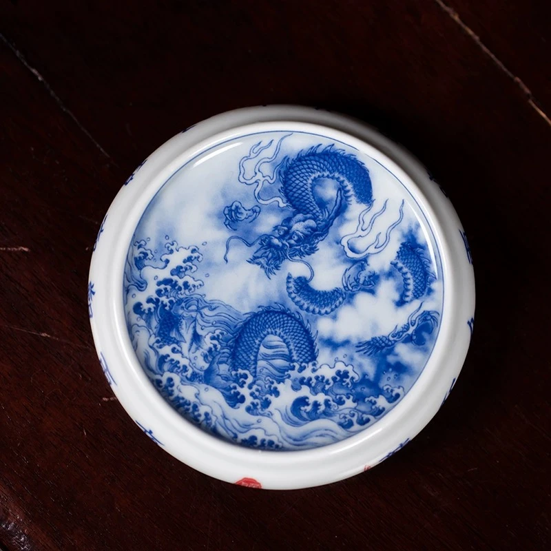 青花鱼化龙描金盖置杯垫