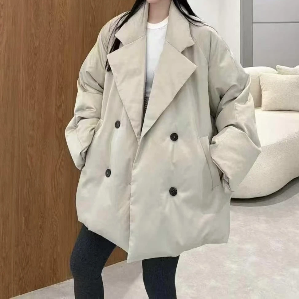 时尚潮流宽松加厚大纽扣西服羽绒服8621