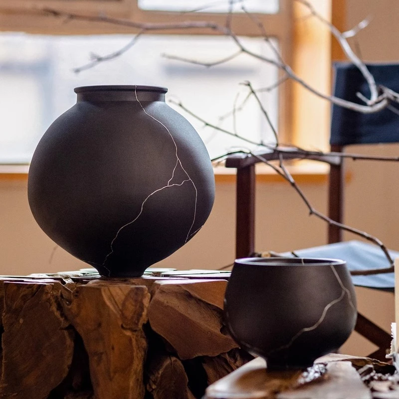 掬涵陶瓷花瓶手工陶罐客厅样板间玄关装饰摆件插花复古侘寂风花器