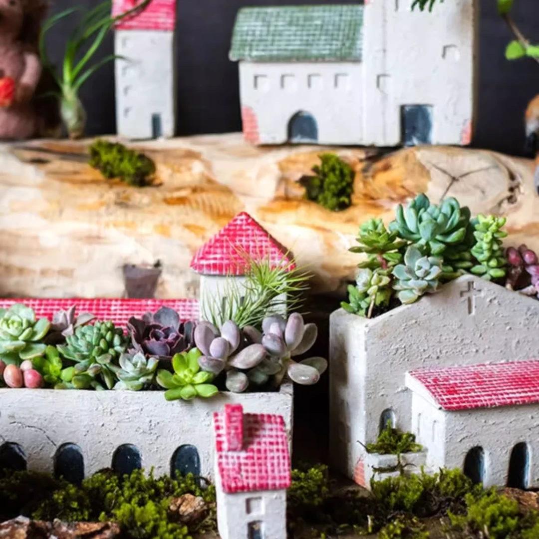 掬涵圣岛小屋小房子水泥花器多肉花盆艺术摆件杂货花园阳台种植