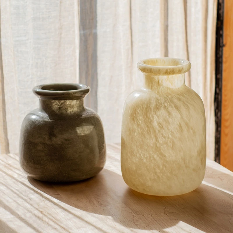 掬涵美式出口磨砂雾面轻奢玻璃大型花瓶手工艺术客厅插花水培餐桌