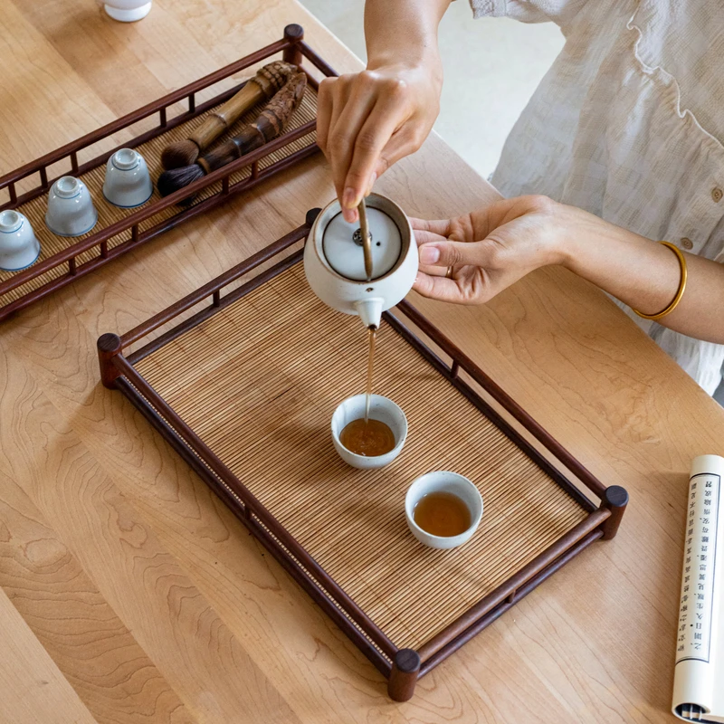 【七呀】简约实木茶盘家用整块长方形功夫茶竹席面茶盘轻奢咖啡托盘